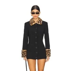 Ronny Kobo Collection Black Blazer Coat with Leopard Accents